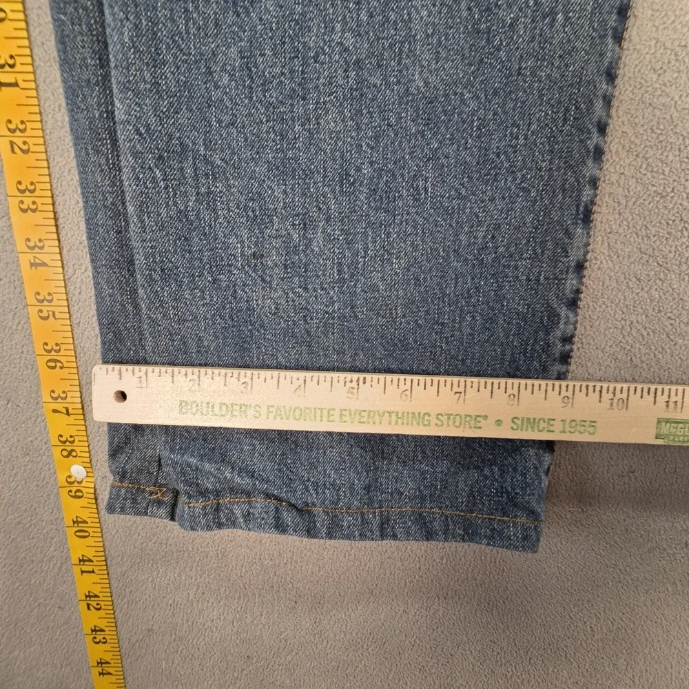 Levis 542 Jeans Mens Blue Med Wash Relaxed Buckle Back Patched Fits 34x28